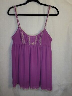 Vintage Victoria's Secret Purple Lace Trim Babydoll Cami Top M